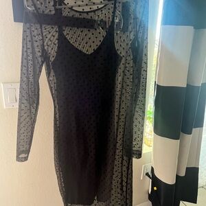 Elegant Black Sheer Polka Dot Dress